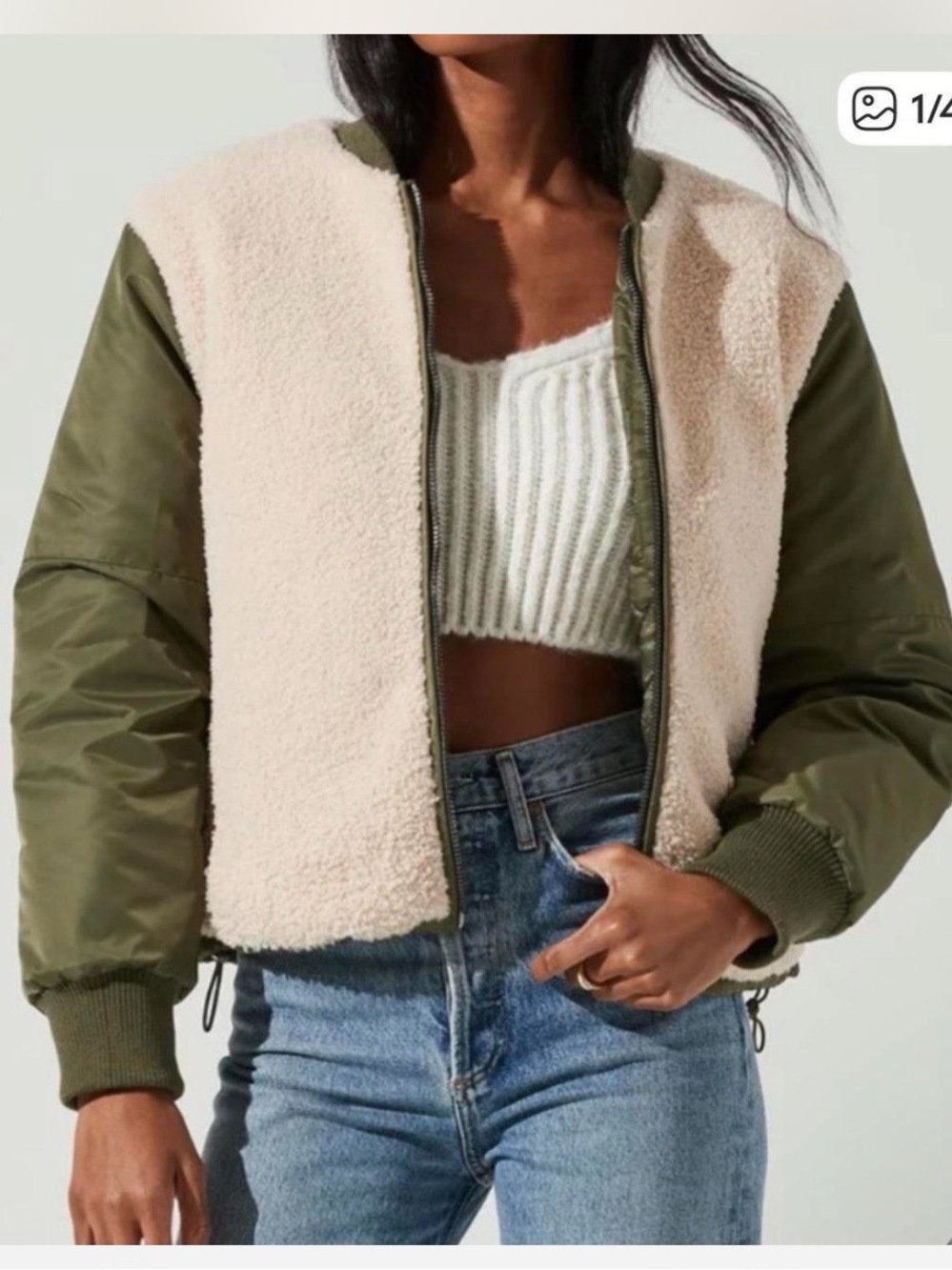 1559. FREE PEOPLE x Astr The Label Tegan jacket in Olive/ Ivory Sz M NWT $158
